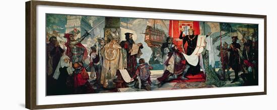 Departure for the Cape, King Manuel I of Portugal Blessing Vasco Da Gama and His Expedition C1935-null-Framed Giclee Print