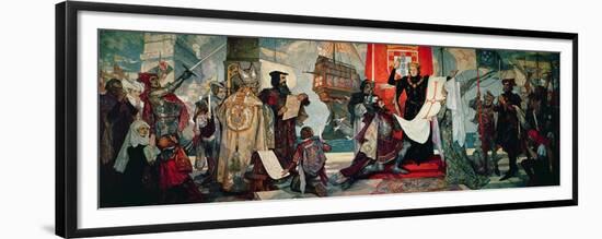 Departure for the Cape, King Manuel I of Portugal Blessing Vasco Da Gama and His Expedition C1935-null-Framed Giclee Print