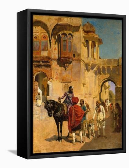 Departure for the Hunt in the Forecourt of a Palace of Jodhpore, C.1898-1900 (Oil on Canvas)-Edwin Lord Weeks-Framed Stretched Canvas