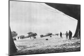 Departure of French Breguet Planes for a Reconnaissance Mission During Winter, 1914-1918-null-Mounted Giclee Print