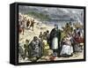 Departure of the Puritans Halted by English Authorities, Early 1600s-null-Framed Stretched Canvas
