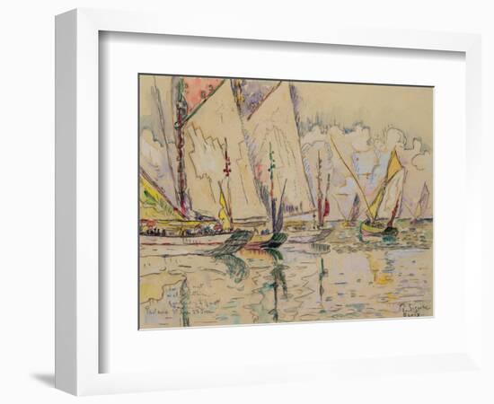 Departure of Tuna Boats at Groix (W/C on Paper)-Paul Signac-Framed Premium Giclee Print