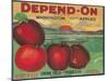 Depend On Apple Label - Yakima, WA-Lantern Press-Mounted Art Print