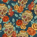 Skull and Flowers Background-depiano-Art Print