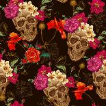 Skull and Flowers Background-depiano-Art Print