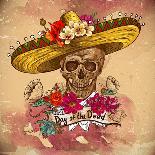 Skull in Sombrero with Flowers Day of the Dead-depiano-Laminated Art Print