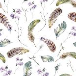 Watercolor Floral Vintage Seamless Pattern with Feathers, Watercolor Illustration-Depiano-Art Print