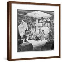 Depiction of Robinson Crusoe Alone with Animals in Makeshift Dwelling-null-Framed Giclee Print