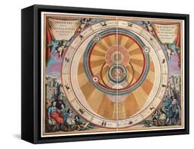 Depiction of the Geo-Heliocentric Universe of Tycho Brahe, 17th century-Andreas Cellarius-Framed Stretched Canvas