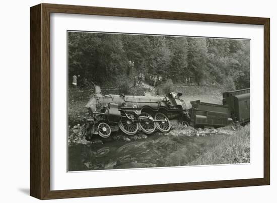 Derailed Locomotive-null-Framed Art Print