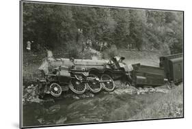 Derailed Locomotive-null-Mounted Art Print