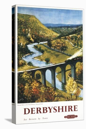 Derbyshire, England - Monsal Dale, Train and Viaduct British Rail Poster-Lantern Press-Stretched Canvas