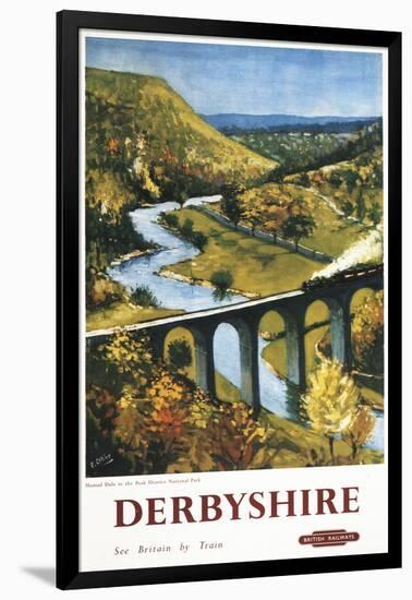 Derbyshire, England - Monsal Dale, Train and Viaduct British Rail Poster-Lantern Press-Framed Art Print