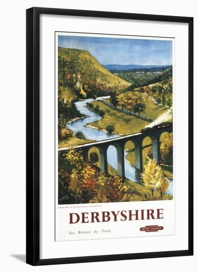 Derbyshire, England - Monsal Dale, Train and Viaduct British Rail Poster-Lantern Press-Framed Art Print