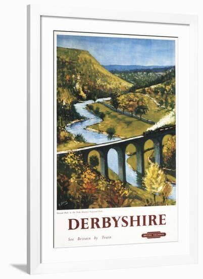 Derbyshire, England - Monsal Dale, Train and Viaduct British Rail Poster-Lantern Press-Framed Art Print