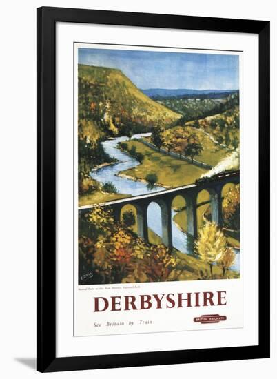 Derbyshire, England - Monsal Dale, Train and Viaduct British Rail Poster-Lantern Press-Framed Art Print