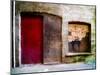 Derelict Door and Window with Graffiti-Clive Nolan-Mounted Photographic Print