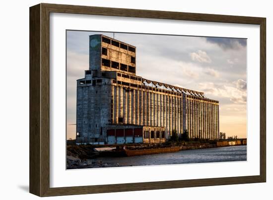 Derelict Grain Elevator on Industrial Pier at Sunset-oliverjw-Framed Photographic Print