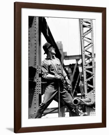 Derrick man, Empire State Building, 1930-31 (gelatin silver print)-Lewis Wickes Hine-Framed Photographic Print