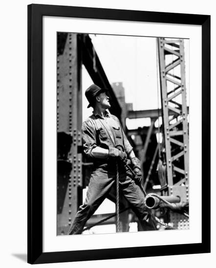 Derrick man, Empire State Building, 1930-31 (gelatin silver print)-Lewis Wickes Hine-Framed Photographic Print