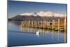 Derwent Water and snow capped Skiddaw from Lodor Hotel Jetty, Borrowdale, Lake District National Pa-John Potter-Mounted Photographic Print