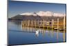 Derwent Water and snow capped Skiddaw from Lodor Hotel Jetty, Borrowdale, Lake District National Pa-John Potter-Mounted Photographic Print