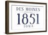 Des Moines, Iowa - Established Date (Blue)-Lantern Press-Framed Art Print