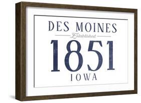 Des Moines, Iowa - Established Date (Blue)-Lantern Press-Framed Art Print