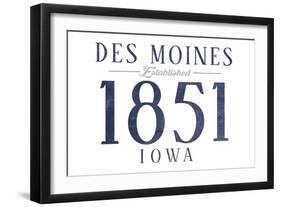 Des Moines, Iowa - Established Date (Blue)-Lantern Press-Framed Art Print