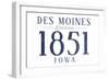 Des Moines, Iowa - Established Date (Blue)-Lantern Press-Framed Art Print