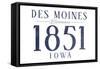Des Moines, Iowa - Established Date (Blue)-Lantern Press-Framed Stretched Canvas
