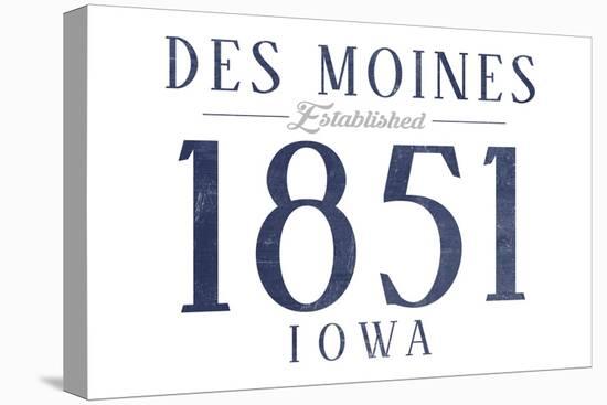 Des Moines, Iowa - Established Date (Blue)-Lantern Press-Stretched Canvas
