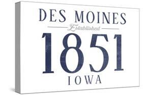 Des Moines, Iowa - Established Date (Blue)-Lantern Press-Stretched Canvas