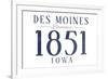 Des Moines, Iowa - Established Date (Blue)-Lantern Press-Framed Premium Giclee Print