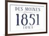 Des Moines, Iowa - Established Date (Blue)-Lantern Press-Framed Premium Giclee Print