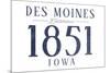 Des Moines, Iowa - Established Date (Blue)-Lantern Press-Mounted Premium Giclee Print