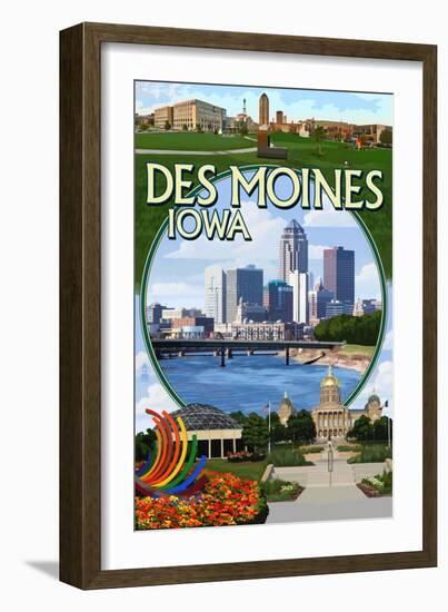 Des Moines, Iowa - Montage Scenes-Lantern Press-Framed Art Print