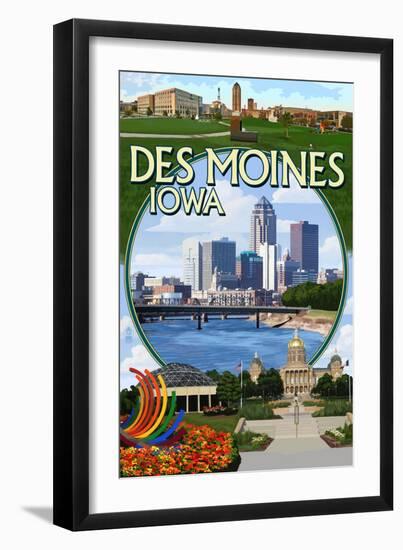 Des Moines, Iowa - Montage Scenes-Lantern Press-Framed Art Print