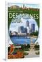 Des Moines, Iowa - Montage Scenes-Lantern Press-Framed Art Print