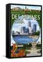 Des Moines, Iowa - Montage Scenes-Lantern Press-Framed Stretched Canvas