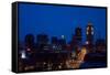 Des Moines, Iowa skyline at dusk-null-Framed Stretched Canvas