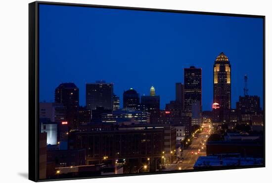 Des Moines, Iowa skyline at dusk-null-Framed Stretched Canvas