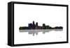 Des Moines Iowa Skyline BW 1-Marlene Watson-Framed Stretched Canvas