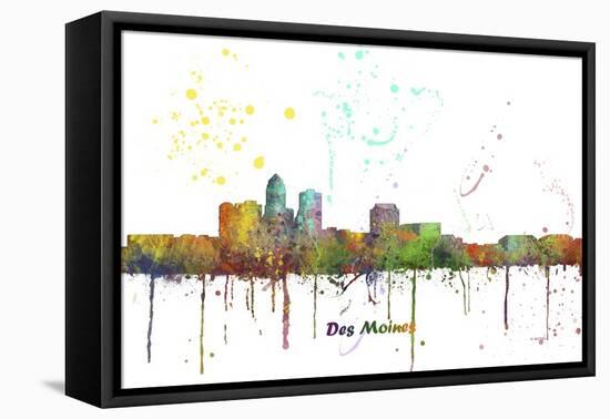 Des Moines Iowa Skyline MCLR 1-Marlene Watson-Framed Stretched Canvas