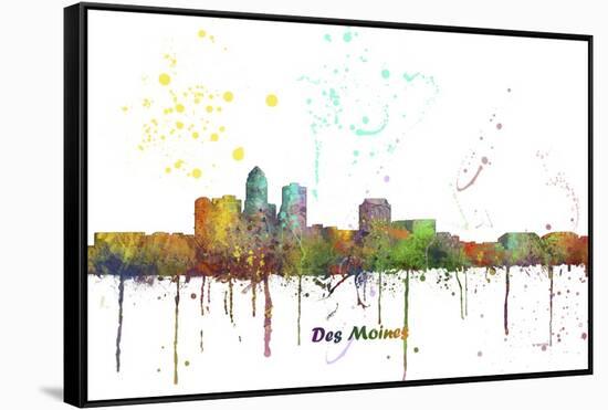 Des Moines Iowa Skyline MCLR 1-Marlene Watson-Framed Stretched Canvas