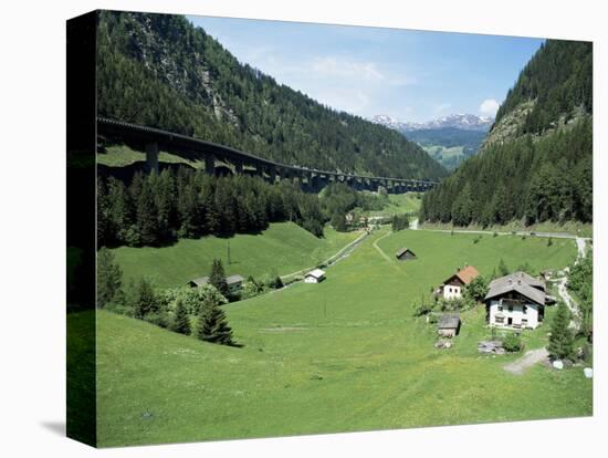 Descending the Brenner Pass in May, with Autobahn on Left and Old Road to Right, Austria-Richard Ashworth-Stretched Canvas