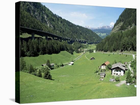 Descending the Brenner Pass in May, with Autobahn on Left and Old Road to Right, Austria-Richard Ashworth-Stretched Canvas