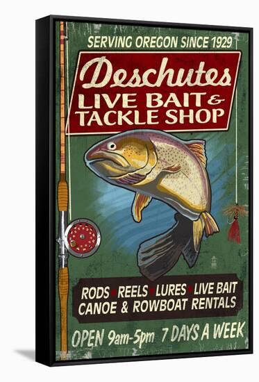 Deschutes, Oregon - Tackle Shop-Lantern Press-Framed Stretched Canvas