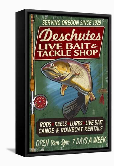 Deschutes, Oregon - Tackle Shop-Lantern Press-Framed Stretched Canvas