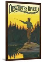 Deschutes River - Bend, Oregon - Fisherman Casting-Lantern Press-Framed Art Print